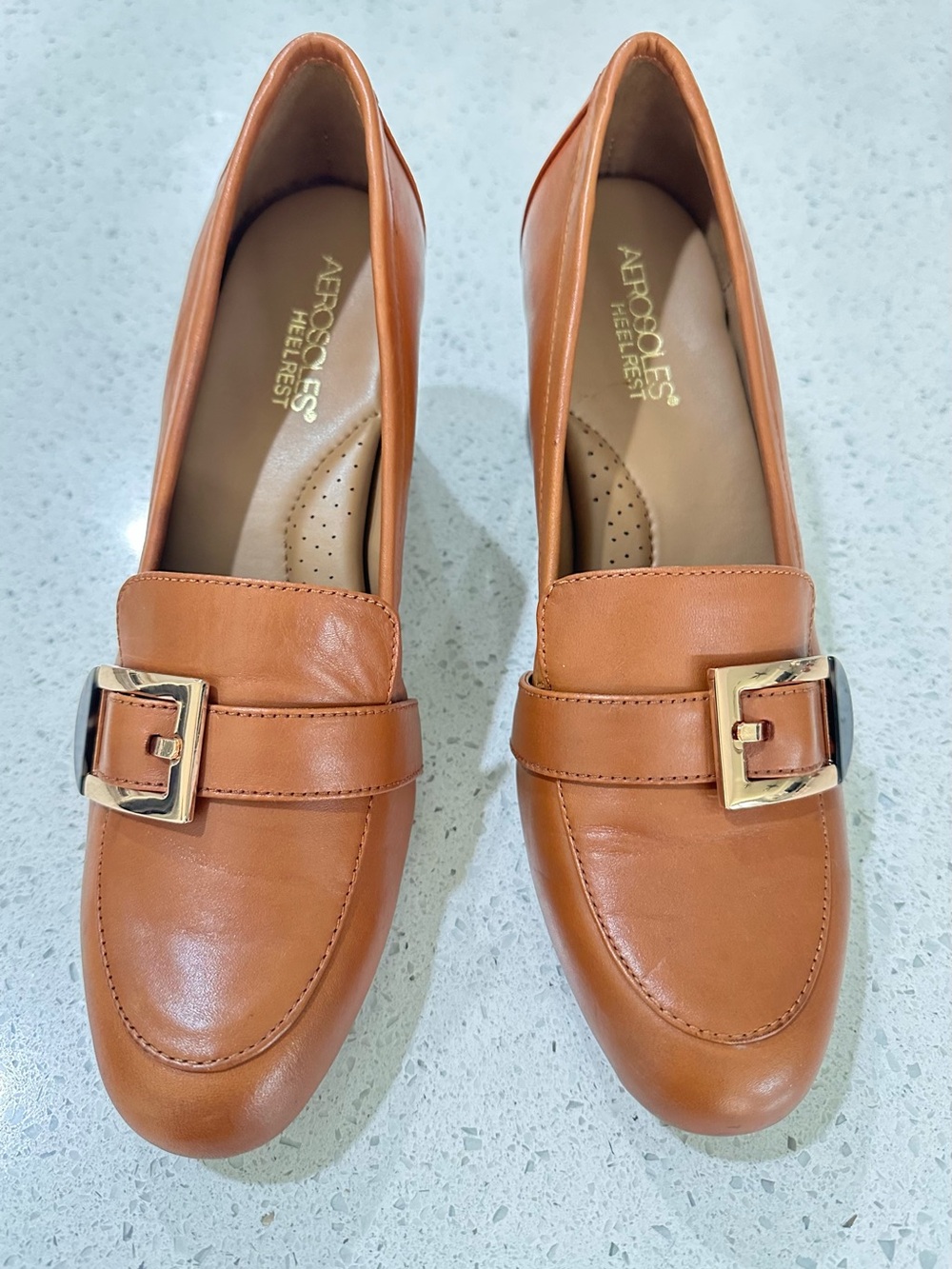 Title: Aerosoles Heel Rest Brown Buckle Loafer Pumps Block Heel Women’s 8.5